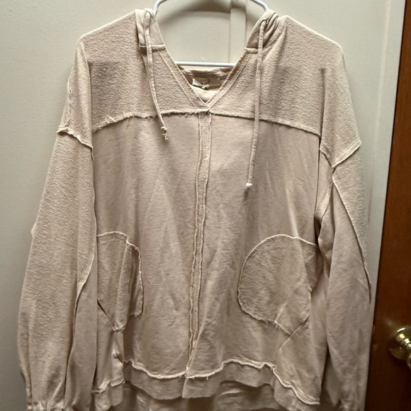 easel Tops - easel Beige Raw-Edge Hoodie